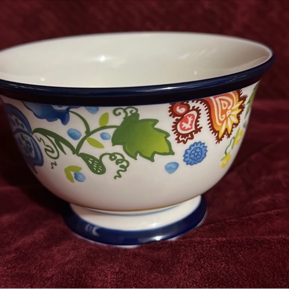 Threshold Carnigan Field Stoneware Cereal Bowl 5.5" x 3.5". Dk Blue Green Red - Picture 8 of 8